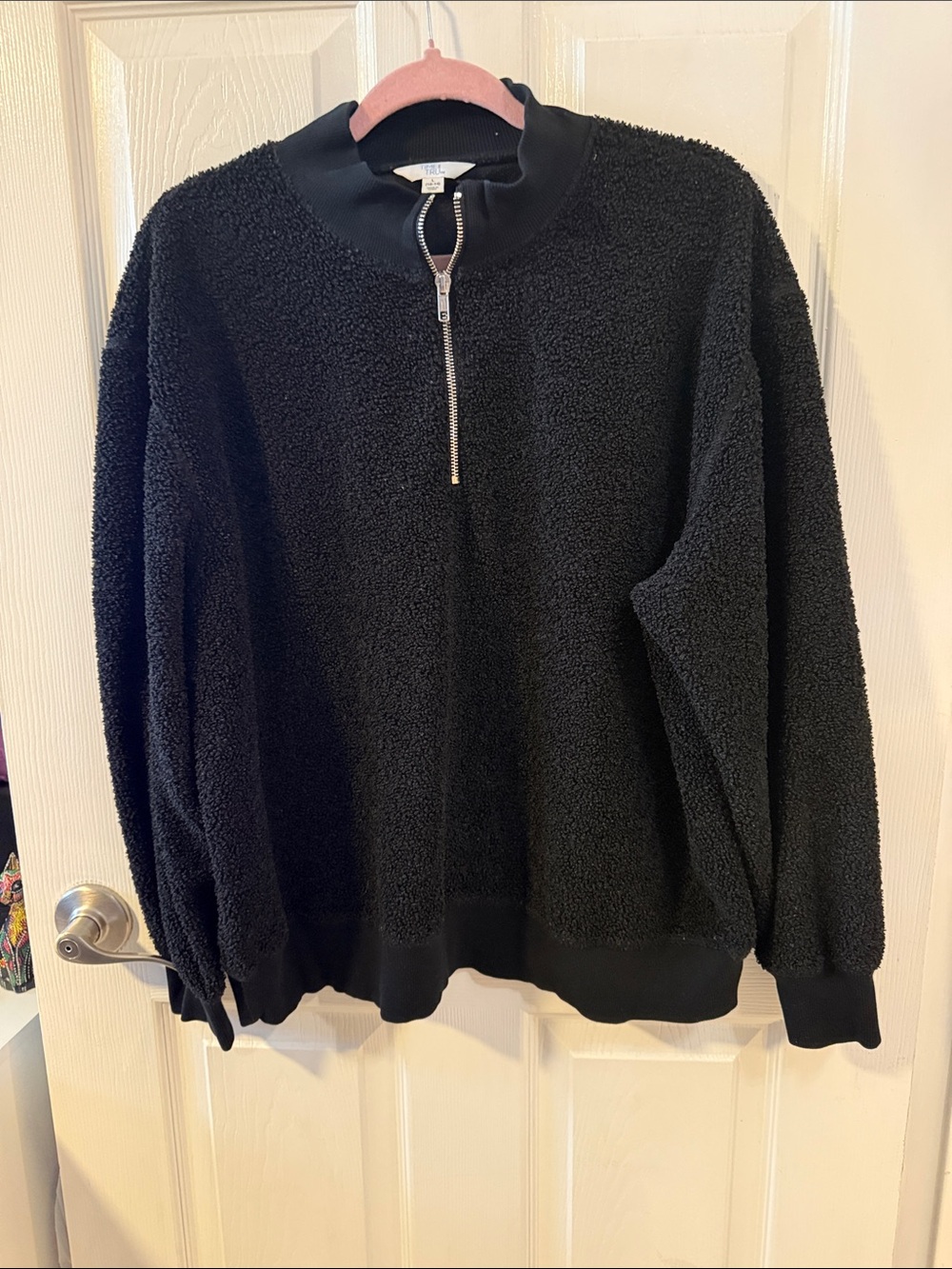 Time and Tru Black Sherpa Half-Zip Pullover Sweater